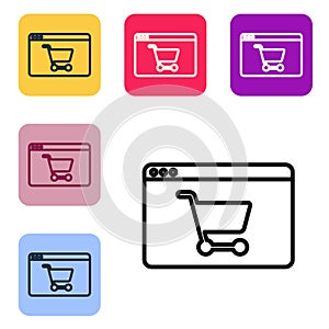 Black line Online shopping on screen icon isolated on white background. Concept e-commerce, e-business, online business