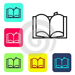 Black line Open book icon isolated on white background. Set icons in color square buttons. Vector Illustration