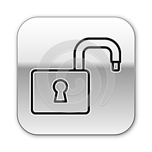 Black line Open padlock icon isolated on white background. Opened lock sign. Cyber security concept. Digital data