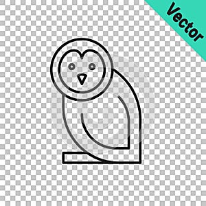 Black line Owl bird icon isolated on transparent background. Animal symbol. Vector