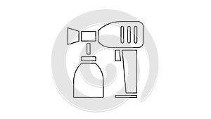Black line Paint spray gun icon isolated on white background. 4K Video motion graphic animation