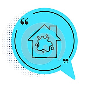 Black line Painting the house icon isolated on white background. Blue speech bubble symbol. Vector