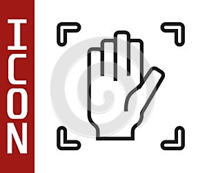 Black line Palm print recognition icon isolated on white background. Biometric hand scan. Fingerprint identification