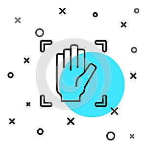 Black line Palm print recognition icon isolated on white background. Biometric hand scan. Fingerprint identification