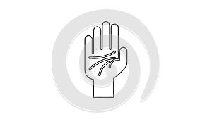Black line Palmistry of the hand icon isolated on white background. 4K Video motion graphic animation