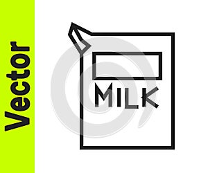 Black line Paper package for milk icon isolated on white background. Milk packet sign. Vector Illustration