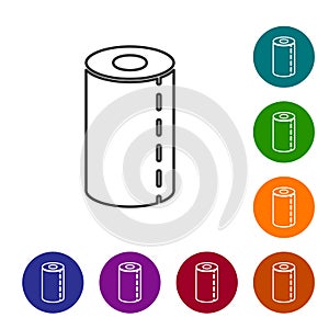 Black line Paper towel roll icon isolated on white background. Set icons in color circle buttons. Vector