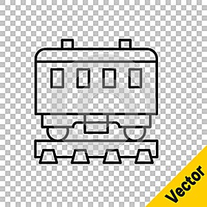 Black line Passenger train cars icon isolated on transparent background. Railway carriage. Vector