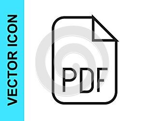 Black line PDF file document. Download pdf button icon isolated on white background. PDF file symbol. Vector