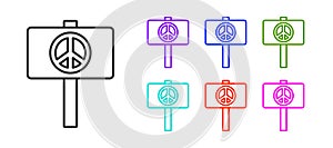 Black line Peace icon isolated on white background. Hippie symbol of peace. Set icons colorful. Vector