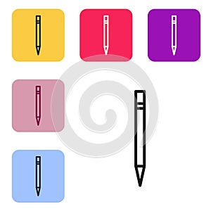 Black line Pencil with eraser icon isolated on white background. Drawing and educational tools. School office symbol