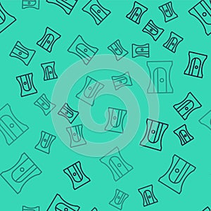 Black line Pencil sharpener icon isolated seamless pattern on green background. Vector