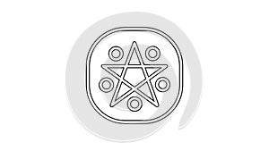 Black line Pentagram in a circle icon isolated on white background. Magic occult star symbol. 4K Video motion graphic