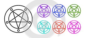 Black line Pentagram in a circle icon isolated on white background. Magic occult star symbol. Set icons colorful. Vector