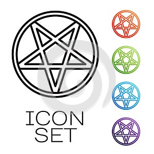 Black line Pentagram in a circle icon isolated on white background. Magic occult star symbol. Set icons colorful. Vector