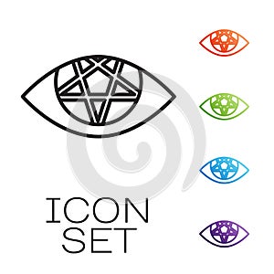 Black line Pentagram icon isolated on white background. Magic occult star symbol. Set icons colorful. Vector