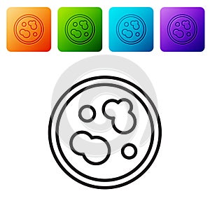 Black line Petri dish with bacteria icon isolated on white background. Set icons in color square buttons. Vector