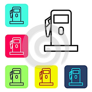 Black line Petrol or Gas station icon isolated on white background. Car fuel symbol. Gasoline pump. Set icons in color