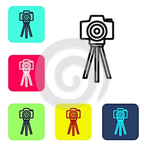 Black line Photo camera icon isolated on white background. Foto camera. Digital photography. Set icons in color square