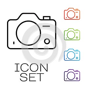 Black line Photo camera icon isolated on white background. Foto camera. Digital photography. Set icons colorful. Vector