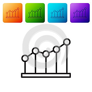 Black line Pie chart infographic icon isolated on white background. Diagram chart sign. Set icons in color square