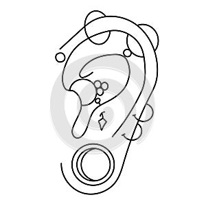 Black line Piercing isolated on white background. Vector