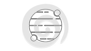 Black line Planet icon isolated on white background. 4K Video motion graphic animation