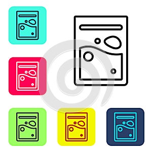 Black line Plastic bag of drug icon isolated on white background. Health danger. Set icons in color square buttons