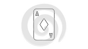 Black line Playing card with diamonds symbol icon isolated on white background. Casino gambling. 4K Video motion graphic