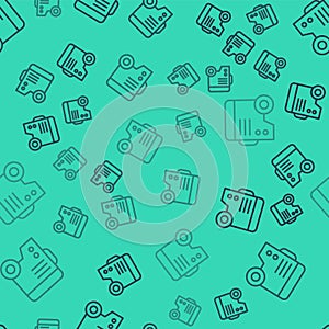 Black line Portable power electric generator icon isolated seamless pattern on green background. Industrial and home