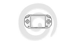 Black line Portable video game console icon isolated on white background. Gamepad sign. Gaming concept. 4K Video motion