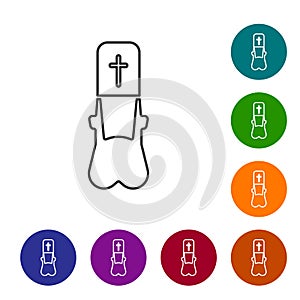 Black line Priest icon isolated on white background. Set icons in color circle buttons. Vector