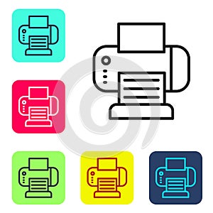 Black line Printer icon isolated on white background. Set icons in color square buttons. Vector