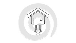 Black line Property and housing market collapse icon isolated on white background. Falling property prices. Real estate