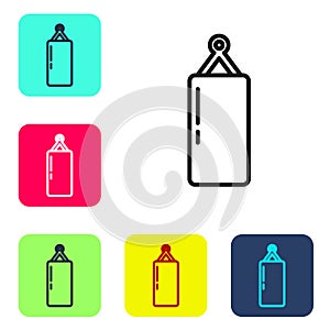 Black line Punching bag icon isolated on white background. Set icons in color square buttons. Vector