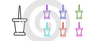 Black line Push pin icon isolated on white background. Thumbtacks sign. Set icons colorful. Vector Illustration