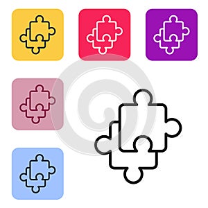 Black line Puzzle pieces toy icon isolated on white background. Set icons in color square buttons. Vector