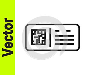 Black line QR code ticket train icon isolated on white background. Vector