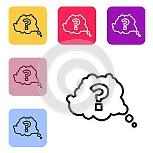 Black line Question mark icon isolated on white background. FAQ sign. Copy files, chat speech bubble and chart. Set