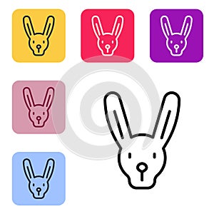 Black line Rabbit with ears icon isolated on white background. Magic trick. Mystery entertainment concept. Set icons in