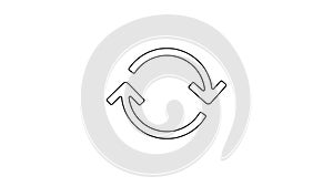 Black line Refresh icon isolated on white background. Reload symbol. Rotation arrows in a circle sign. 4K Video motion