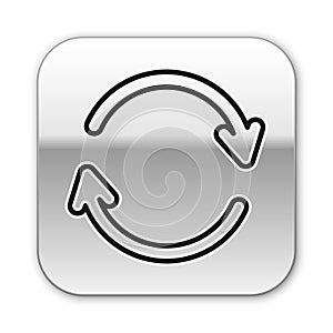 Black line Refresh icon isolated on white background. Reload symbol. Rotation arrows in a circle sign. Silver square