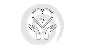Black line Religious cross in the heart inside icon isolated on white background. Love of God, Catholic and Christian