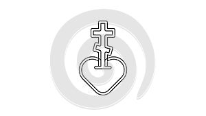 Black line Religious cross in the heart inside icon isolated on white background. Love of God, Catholic and Christian