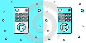 Black line Remote control icon isolated on green and white background. Random dynamic shapes. Vector Illustration