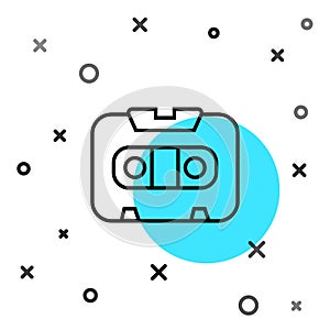 Black line Retro audio cassette tape icon isolated on white background. Random dynamic shapes. Vector