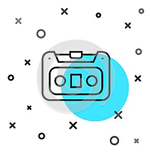 Black line Retro audio cassette tape icon isolated on white background. Random dynamic shapes. Vector