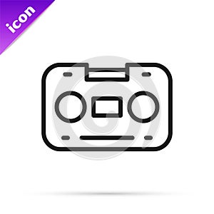 Black line Retro audio cassette tape icon isolated on white background. Vector