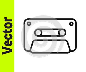 Black line Retro audio cassette tape icon isolated on white background. Vector