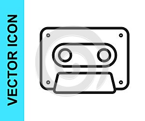 Black line Retro audio cassette tape icon isolated on white background. Vector